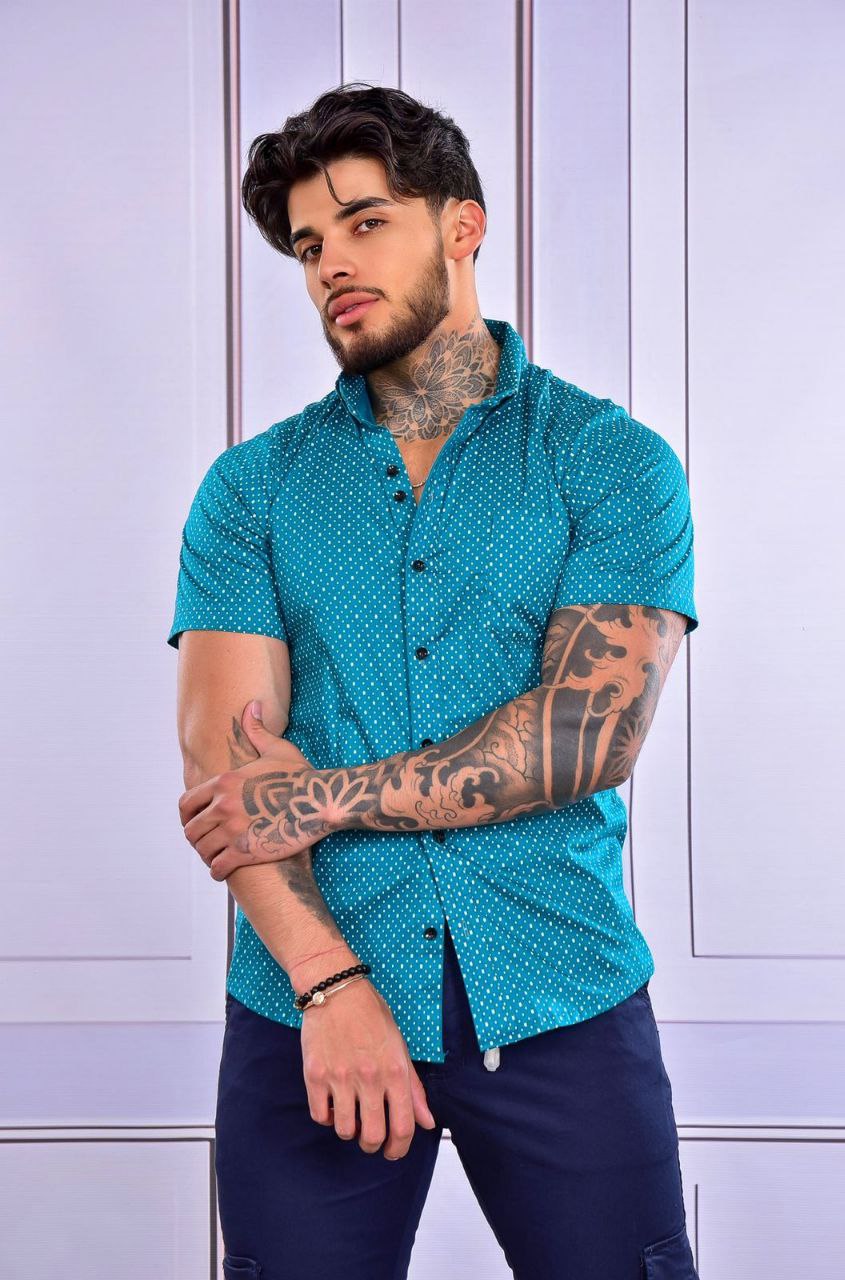 Camisa Mini Print Manga Corta Verde Jade