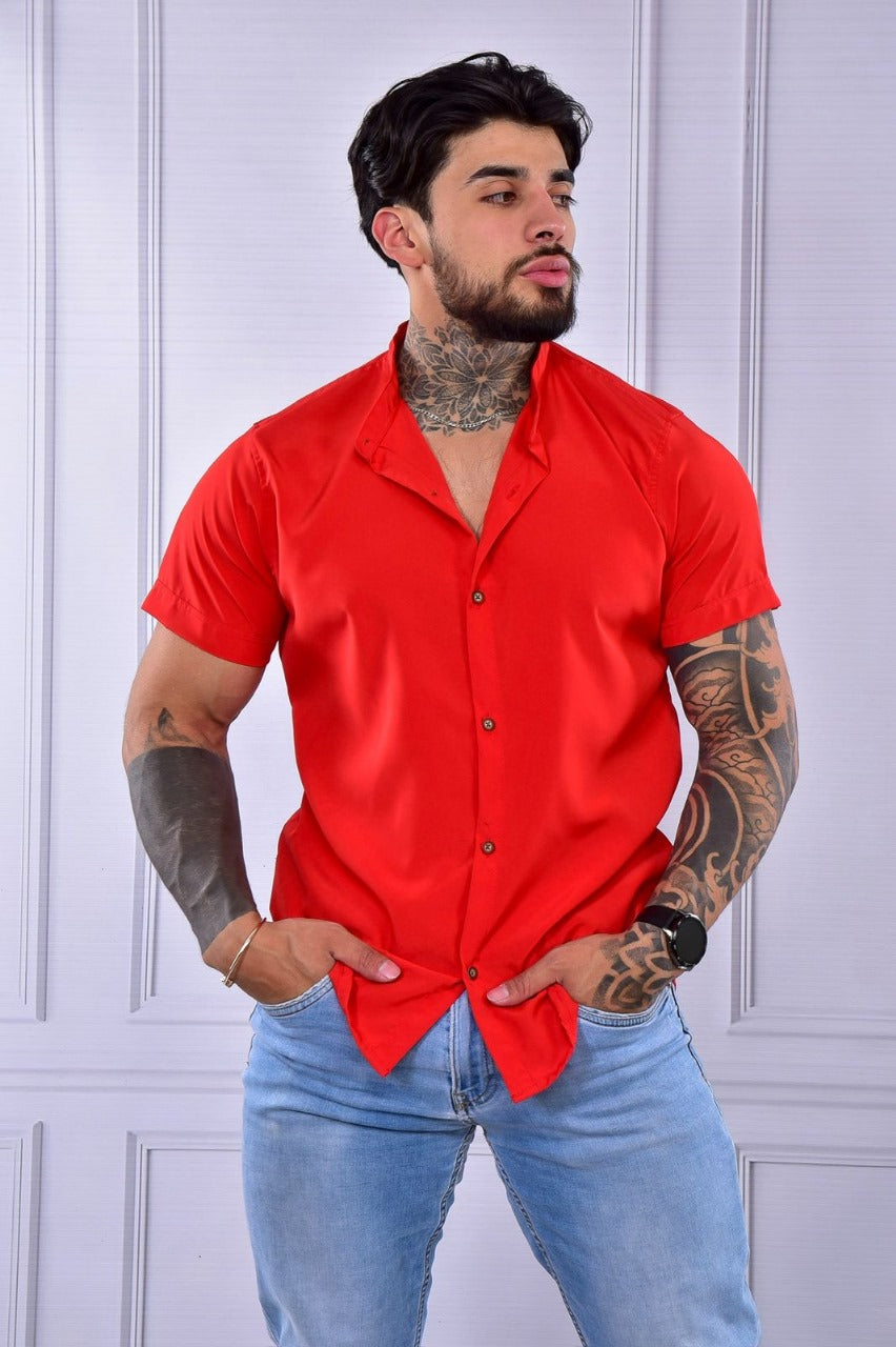 Camisa Seda Mango Rojo