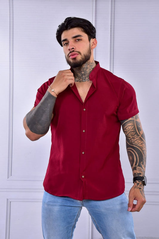 Camisa Seda Mango Vino Tinto