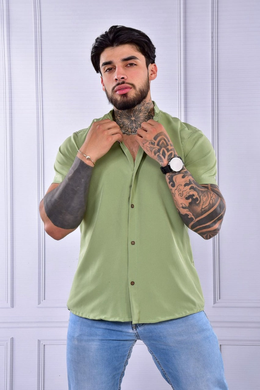 Camisa Seda Mango Verde Claro