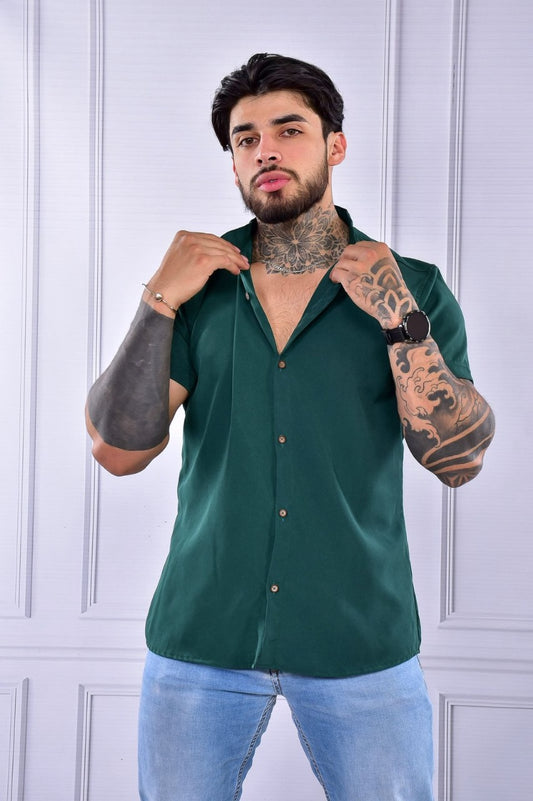 Camisa Seda Mango Verde Esmeralda