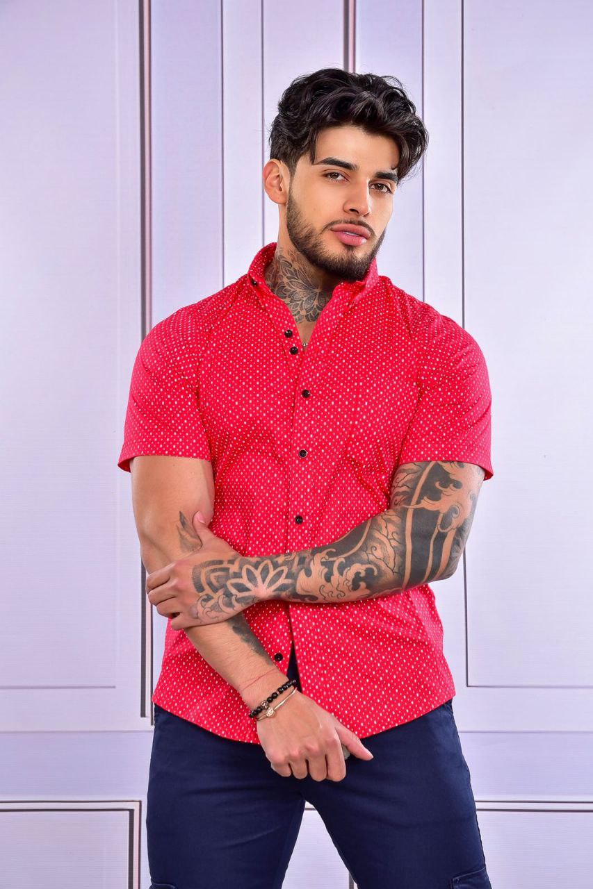 Camisa Mini Print Manga Corta Roja